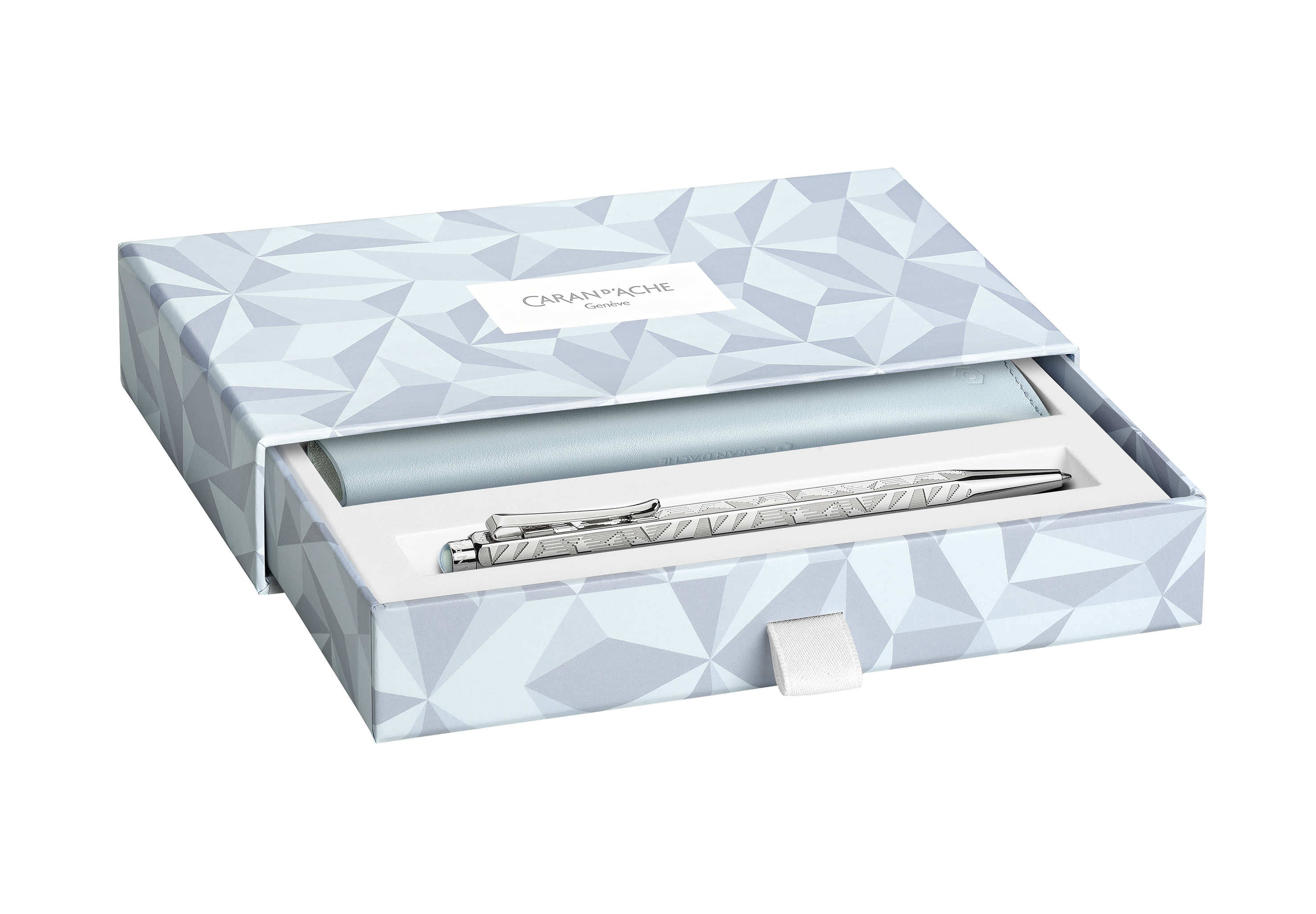 Caran d'Ache Ecridor Set Kugelschreiber und Etui aus polarblauem Leder - Alpine Frost