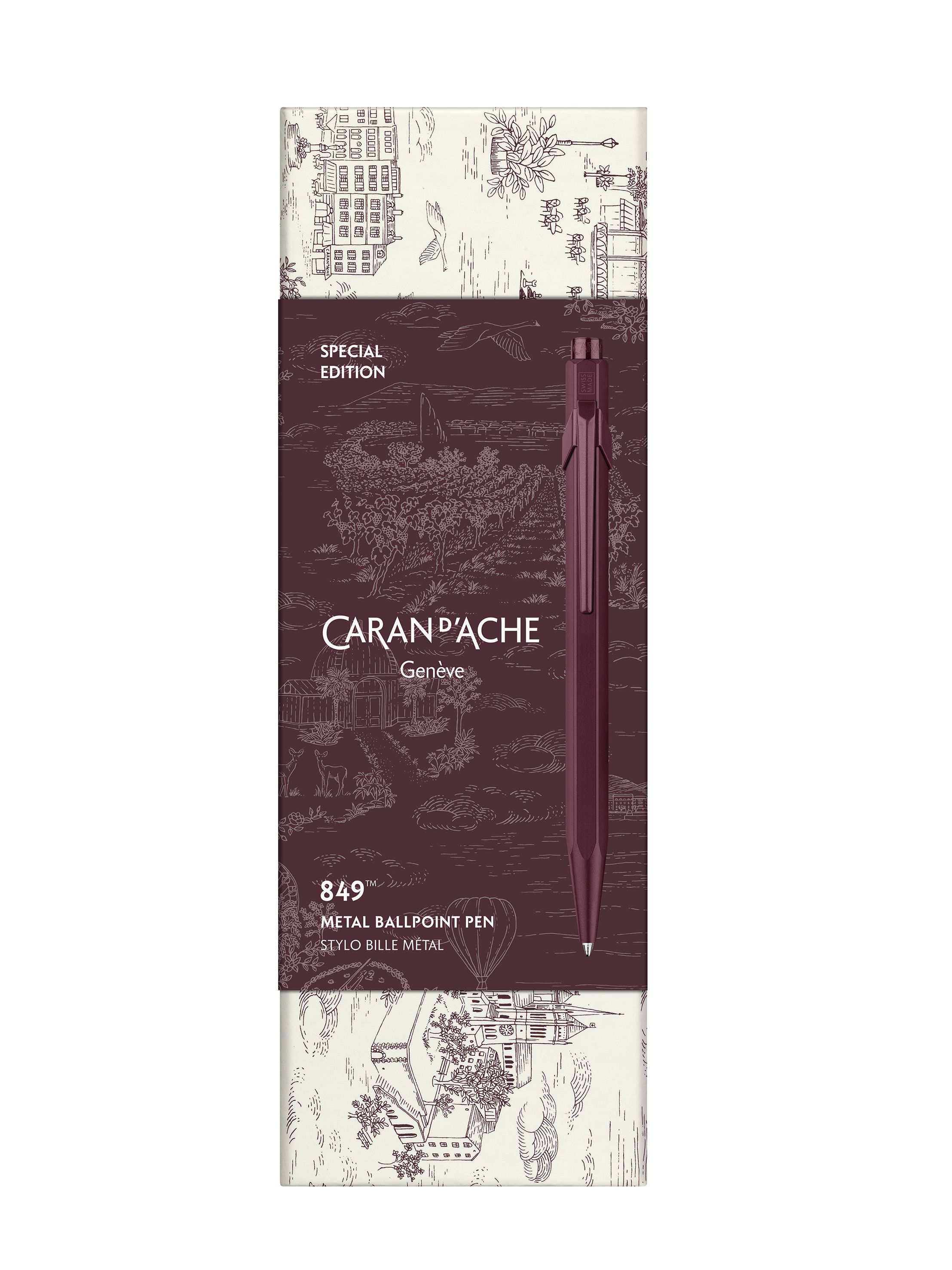 Caran d'Ache Kugelschreiber 849 Xmas 2026 Toile de Jouy bordeaux - Sondererdition